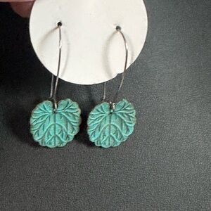 New Leaf Design Earrings with Silver Hoops